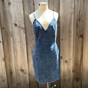 Midi denim dress with spaghetti straps